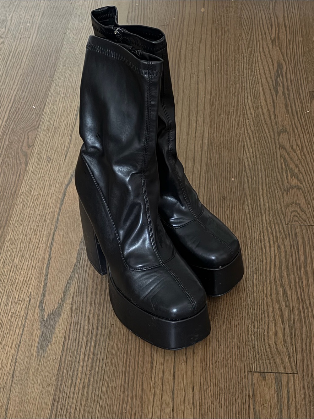 Black Platform Block Heel Mid-Calf Boots - Picture 6 of 6